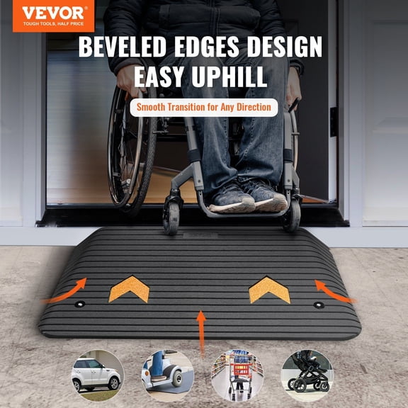 Natural Rubber Threshold Ramp, 3.5" Step Riser, 1 Channel Design, High-Traction for Wheelchairs & Scooters