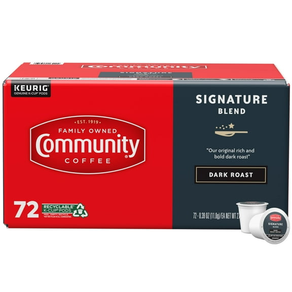 Community Coffee Signature Blend 72 Count Coffee Pods, Dark Roast, Compatible with Keurig 2.0 K-Cup Brewers, Box of 72 Pods