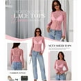 thumbnail image 4 of FreshPretty Lace Tops for Women See Through Mesh Top Crew Neck Long Sleeve Fitted Sheer Party Club Outfits Fall Fashion, 4 of 9
