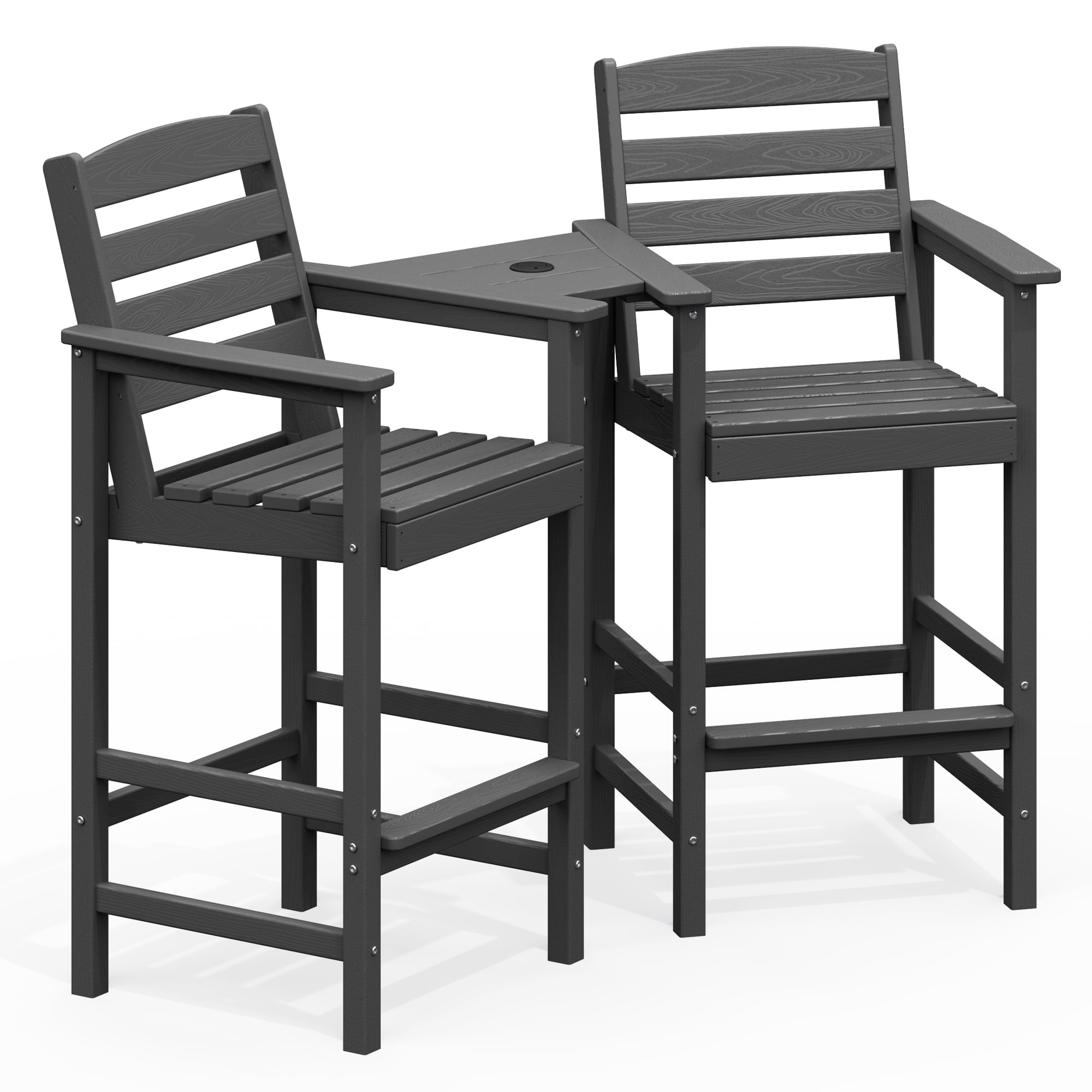 LOYALICE Balcony Chair Set of 2, Outdoor Adirondack Barstools with Connecting Tray, Gray