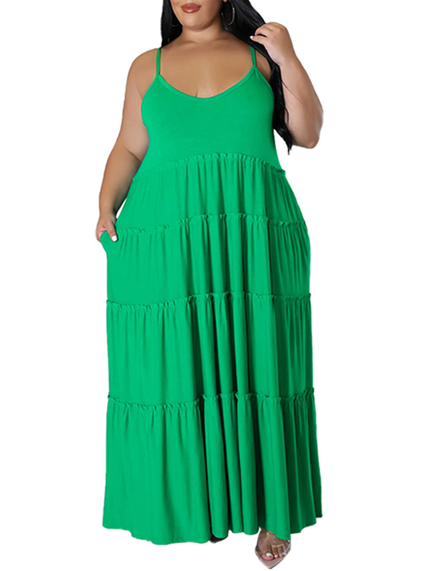 Capreze Ladies Long Slip Dress Sleeveless Summer Maxi Dresses Solid 
