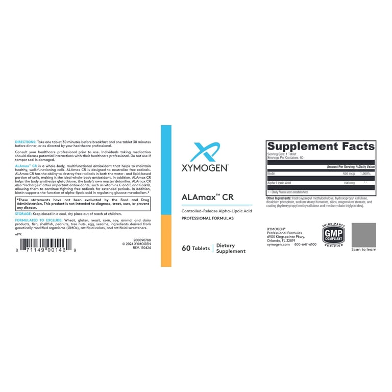 ala with l-carnitine xymogen ALAmax CR 600 mg Alpha Lipoic Acid Biotin, 60 Tablets Acetyl-L-Carnitine 500 mg