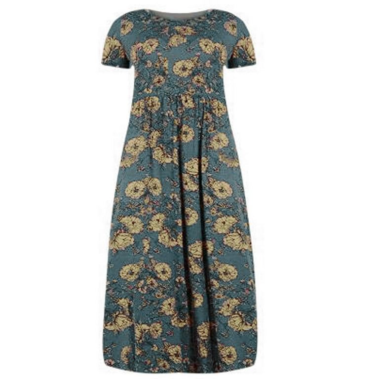 casual maternity dresses plus size asdoklhq Maternity Dress,Plus Size Women Casual O-Neck Summer Short Sleeve  Print Loose Pocket Long Dress