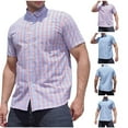 thumbnail image 3 of WREESH Men's Dress Shirts Button Down Business Turndown Collar Pocket Short Sleeve Plaid Stylish Plaid Shirt Red, 3 of 5