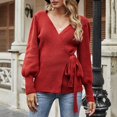 thumbnail image 4 of Baqcunre Sweaters For Women Women'S Fall Winter Wrap V Neck Sweater Balloon Sleeves Ribbed Knitted Pullover Tie Front Top Jumper Tops For Women 2023 Hoodies For Women D L, 4 of 9