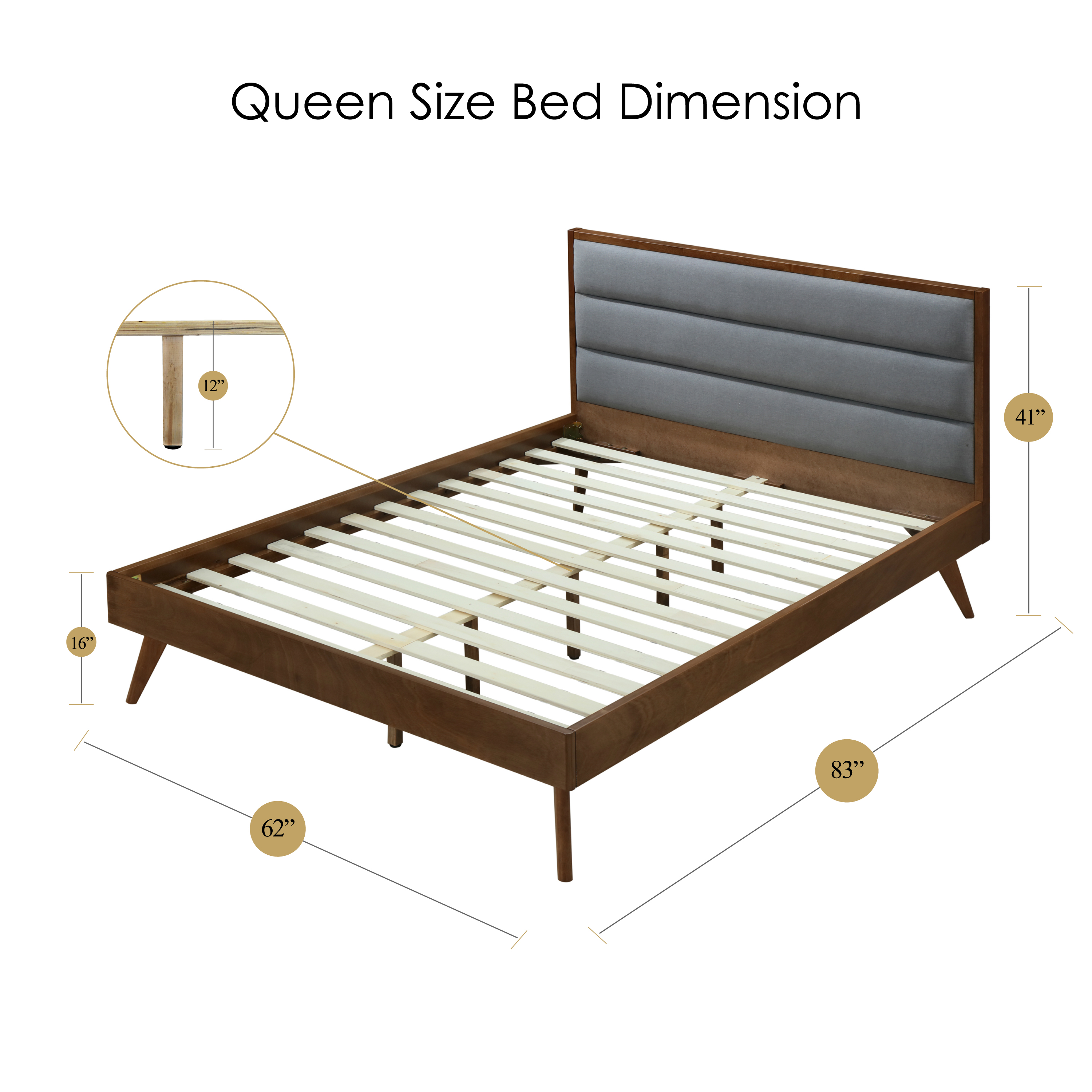 Dg Casa Orlando Mid Century Modern Platfrom Bed Frame With Tufted Upholstered Headboard Queen Size In Grey Fabric Walmart Com Walmart Com