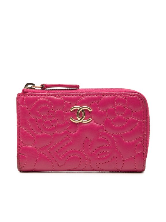 Pre-Owned Chanel Coco Mark Camellia No. 5 L-shaped Zipper Wallet/Coin Purse A70610 Pink Leather...