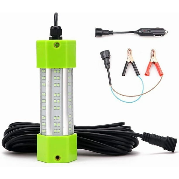 130W DC 12V IP68 Aluminio Impermeable de Alta Potencia Brillante Atrayentes de Pez para Barco Señuelo Verde Luces de Pesca Sumergibles LED Submarinas para por la Noche Snook Crappie con Clips de B...