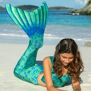 Fin Fun Mermaidens - Mermaid Swimming Tails with Monofin for Adults, Adult L Size, Aussie Green, 2 Pcs