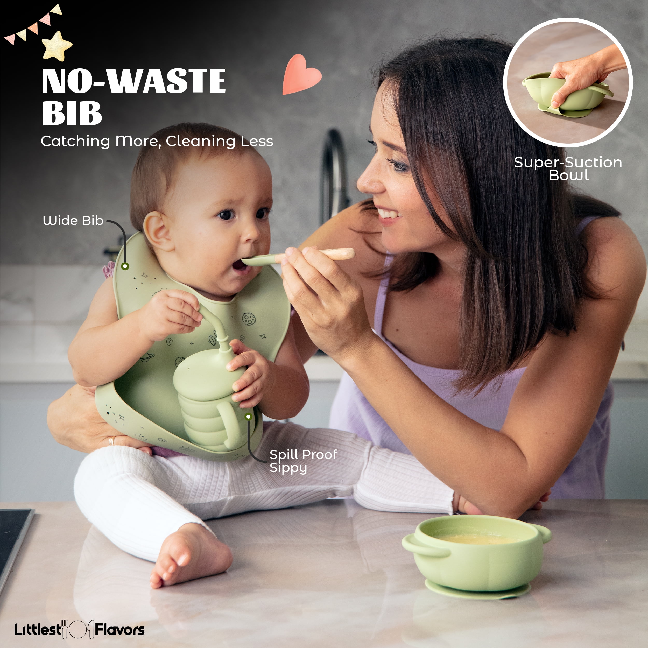 Littlest Flavors Silicone Baby Feeding Set, BPA Free, Non-Toxic, Durable, Easy to Clean, Ideal for Baby Led Weaning