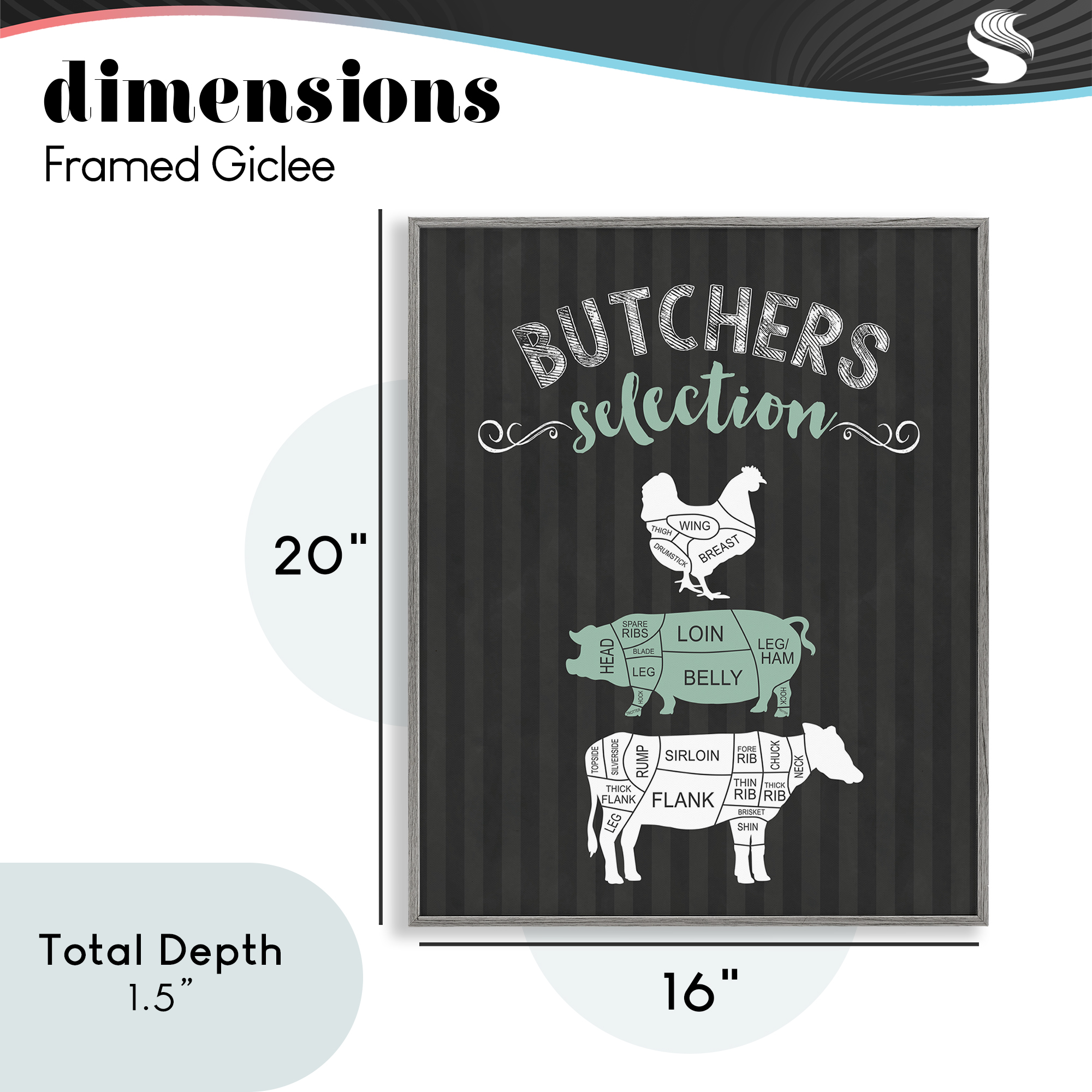 Butchers Selection Black & Green Gray Framed Giclee Art, design by Lettered and Lined