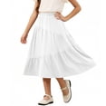 thumbnail image 2 of Miluxas Girl's Boho Maxi Skirt with Pockets - Elastic High Waist Flowy Tiered A-Line Long Skirts for Summer Vacation White 14-15 Years, 2 of 7
