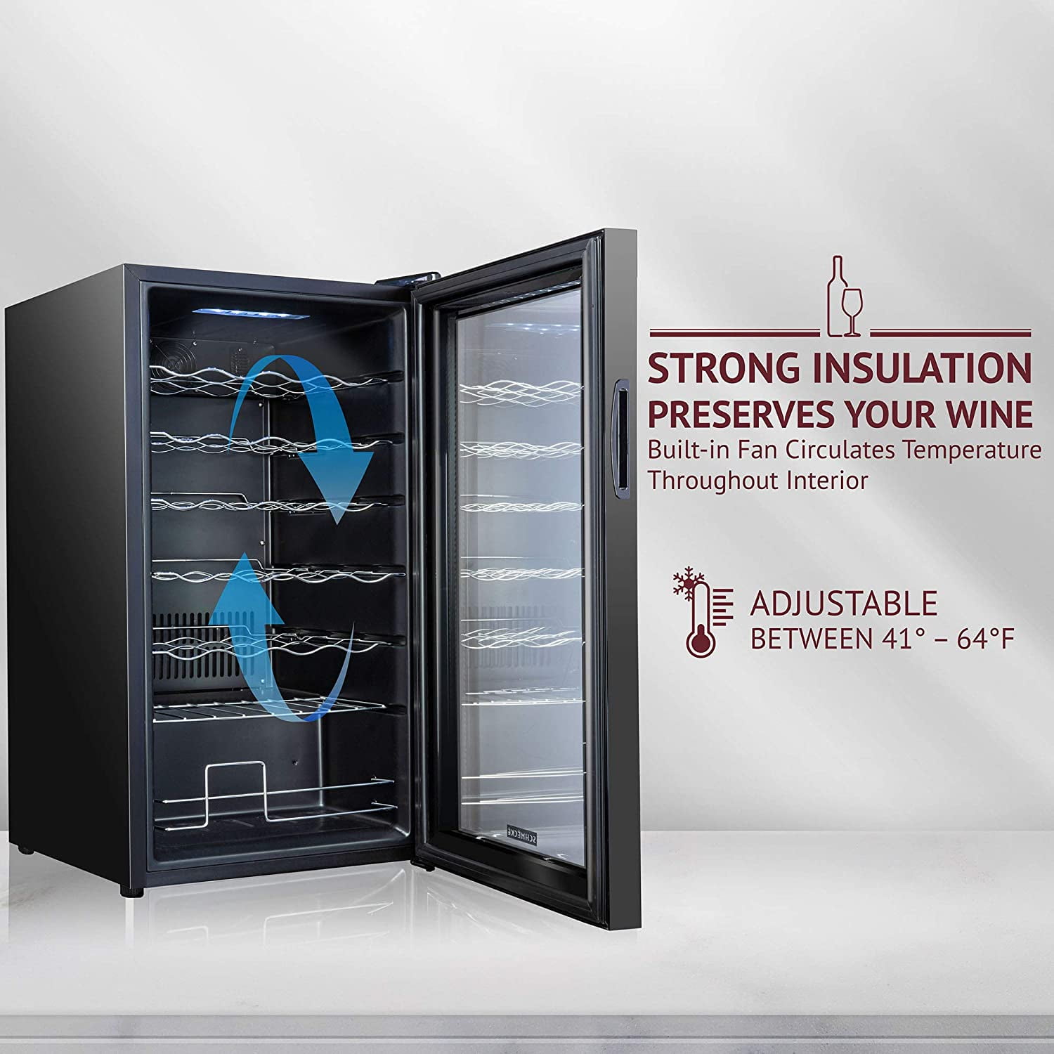 Schmecke 34 Bottle Wine Cooler with Glass Door & UV-Resistant Temperature Control
