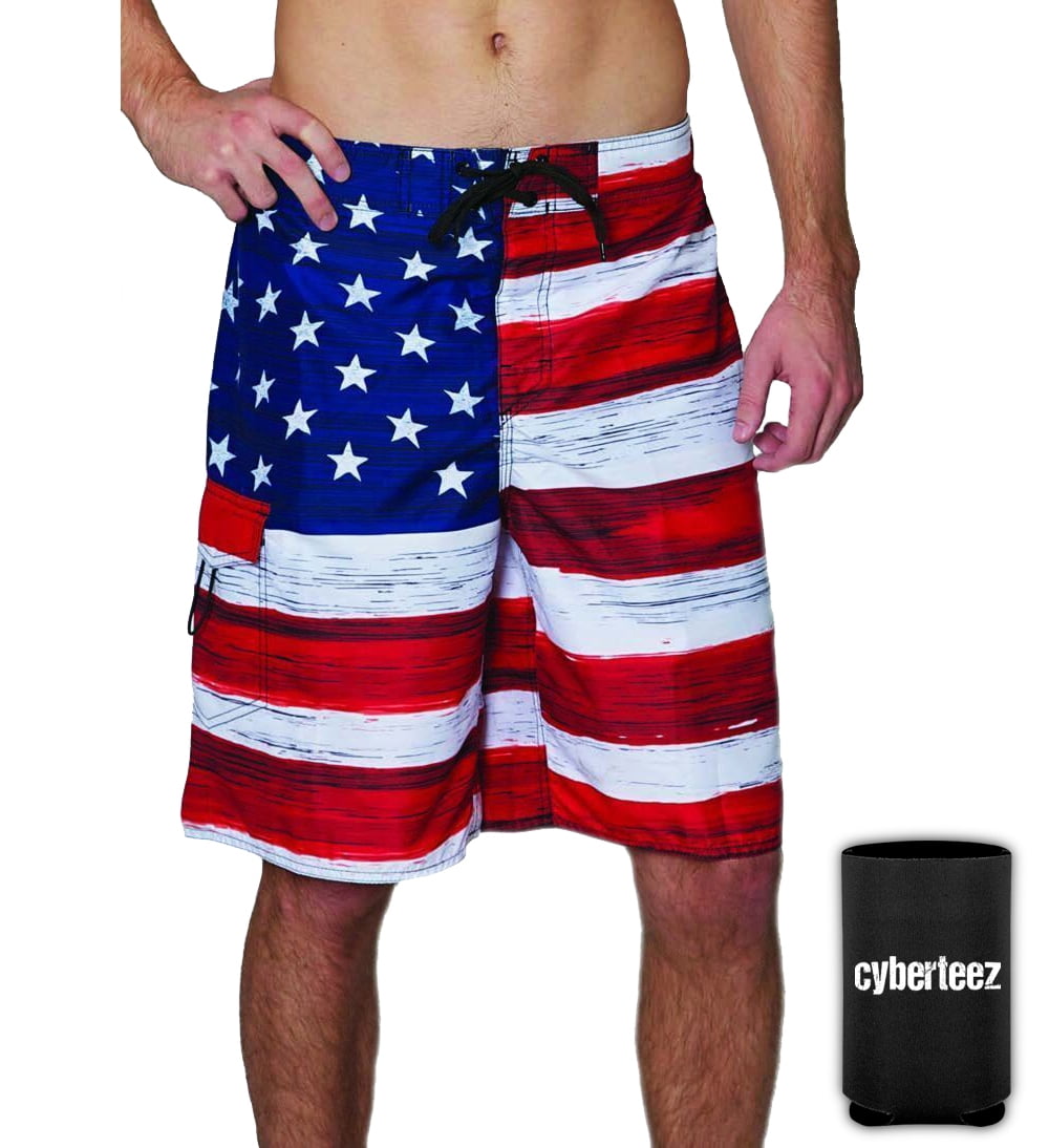 Usa American Flag Old Glory Men S Rwb Patriotic Board Shorts Swim