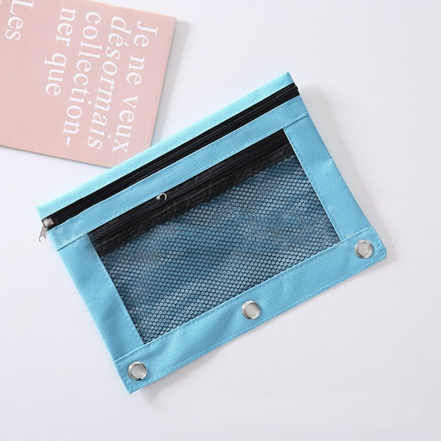 Hexang Pencil Case With Transparent Window Stationery Bag Binder Classroom Storage Bag