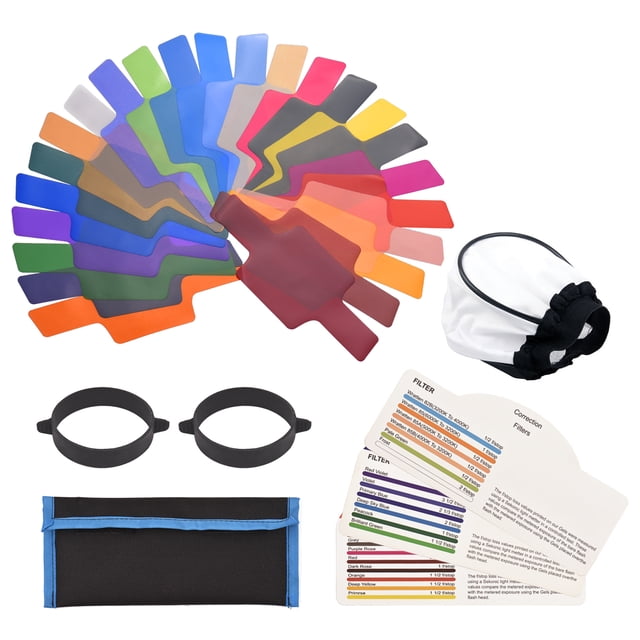 Andoer 24 pcs/set Universal Flash Filter Flash Gels Color Correction Filters for Camera Speedlite Flash Light with Carrying Bag Light Diffuser and -Band