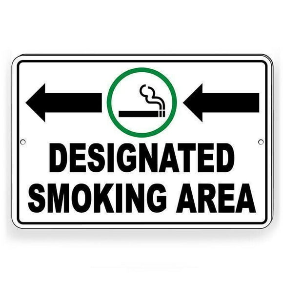 Size: 16" x 12" - Designated Smoking Area Arrows Left Metal Sign