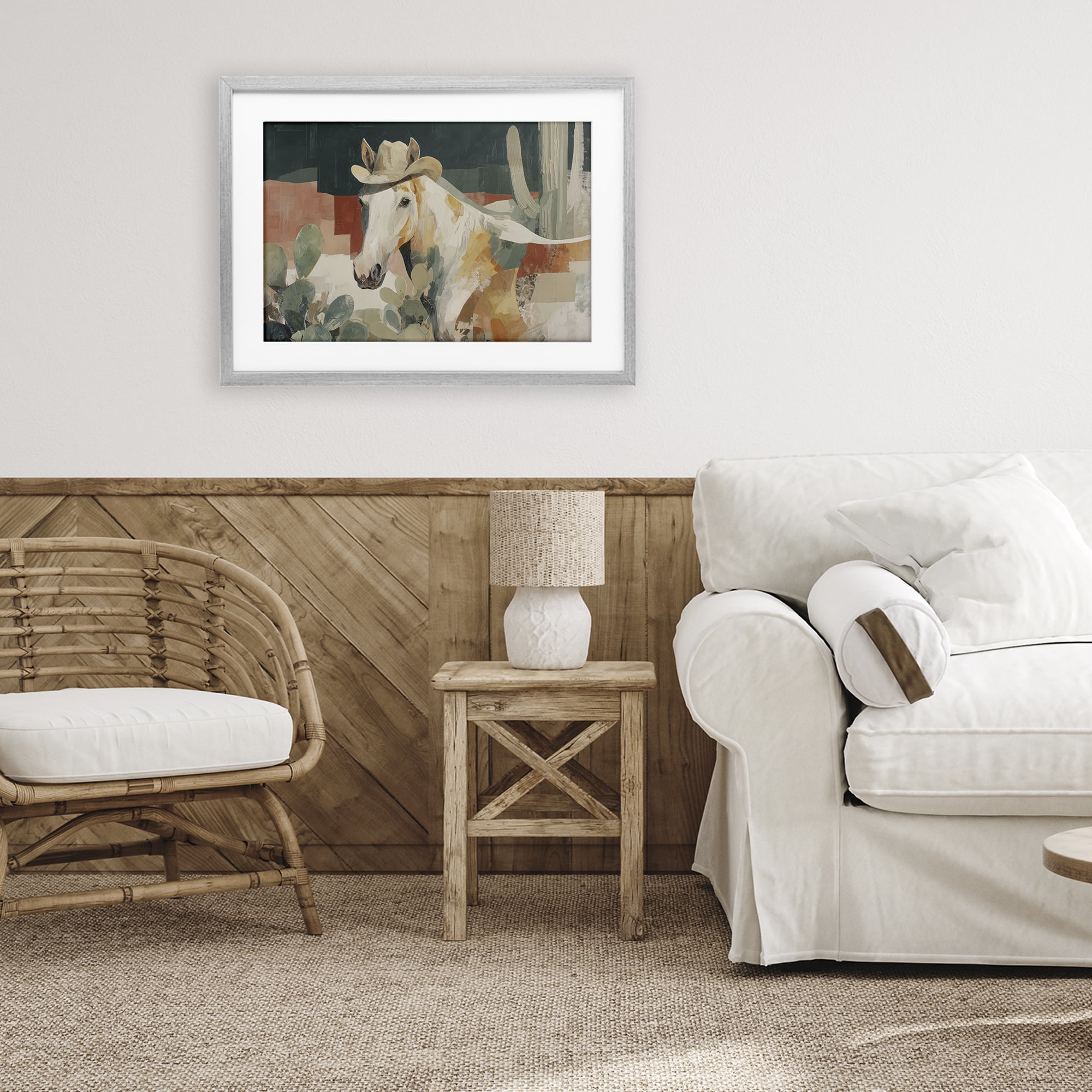 Stupell Industries Horse in Cowboy Hat Gray Framed Print Under Glass, design by Chromatic Storm Studio