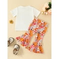 thumbnail image 3 of Wassery Toddler Girls Summer Clothes White Short Sleeve Letter Print T-Shirt + Floral Print Bell-Bottomed Pants 2Pcs Casual Outfit Sets, 3 of 9