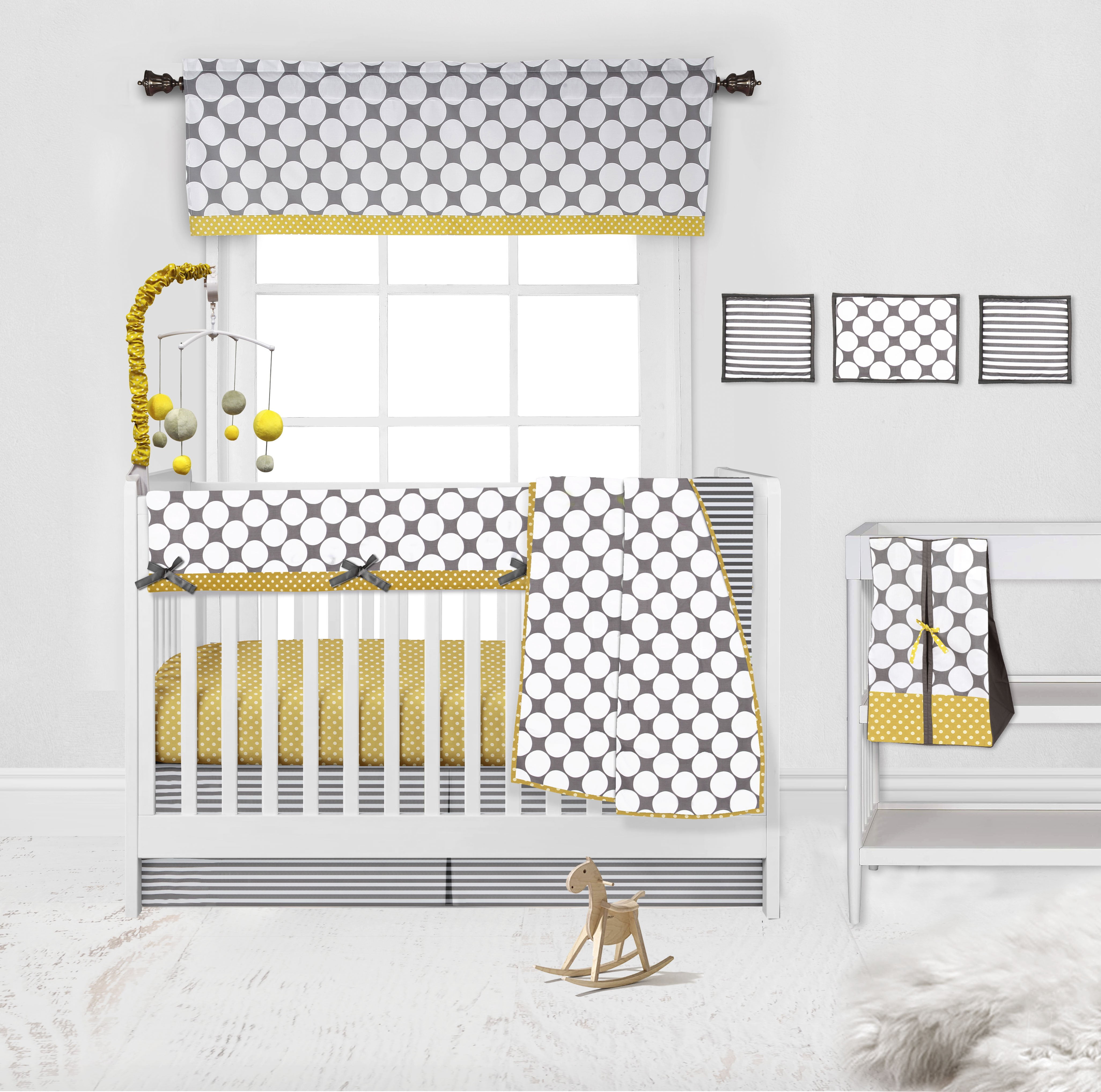 Bacati - Dots/Stripes Grey/Yellow Musical Baby Crib Mobile