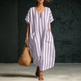 thumbnail image 2 of ZHOGXU Women's Dresses Summer Short Sleeve V Neck Striped Print Lightweight Comfortable Loose Fit Dress With Pockets For Casual Daily Wear,Purple,M, 2 of 4