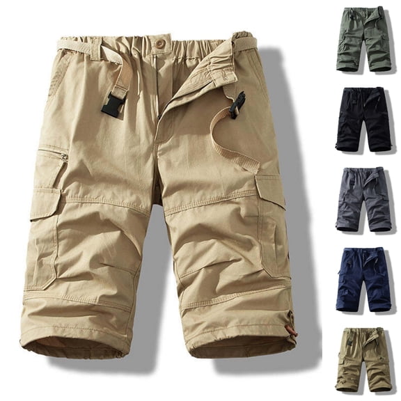 SGFCWSX Mens Cargo Shorts, Elastic Waist Solid Color Outdoor Hiking Athletic Short Pants Men's Casual Shorts with Pockets Khaki Size 2XL