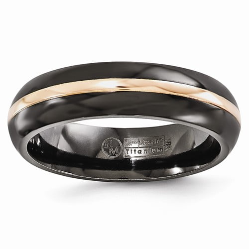 FB Jewels Solid Edward Mirell Black Titanium Blue-Anodized Center 6mm Wedding Band