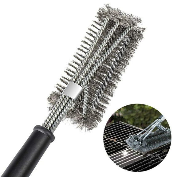Fangsheng Grill Brush, BBQ Cleaner Accessories, Wire Bristles 18" Barbecue Triple Scrubbers Cleaning Brush for Gas/Charcoal Grilling Grates