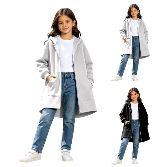 Shadoumai Long Hoodies for Girls Cute Fashion Long Sleeve Oversized Zip up Hooded Kids Sweatshirt Trendy School Preppy Clothes