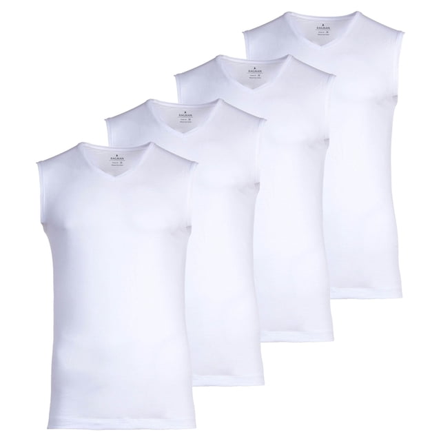 RAGMAN Chalecos de los Hombres, 4-Pack - Camisa, Algodón, Cuello en V, color sólido Blanco M (Medium)