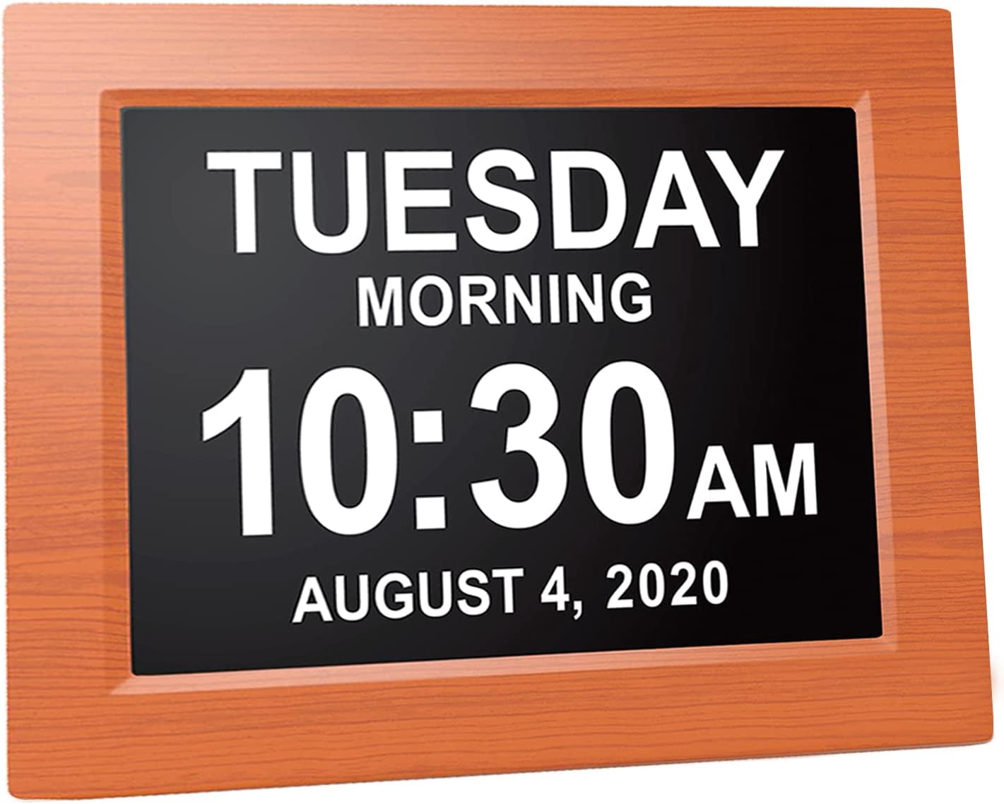 Pokanic Digital Calendar Date Multi Alarm Clock 8 inch Large Display Auto-Dimming Electic Desk Table Wall Mount Office, Home, Kitchen, Room, School, Bedroom, Living Room (Brown)