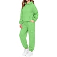 thumbnail image 2 of YUANxueke Kids 2-Piece Winter Sweatsuits Boys Girls Hoodie Sweatshirt with Kangaroo Pocket & Tapered Pants,Green,Sizes 2-14, 2 of 8