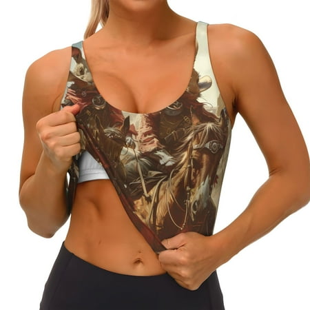 Qokaie Western Rabbit Cowboy Pattern Womens Scoop Neck Sports Bra Breathable Workout Vest Padded U Back Medium Impact Fitness Gym Yoga Bra Workout Crop Top