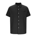 thumbnail image 6 of hoksml Men Solid Color Ployester Button-Up Shirts Casual Loose Collared Pocket Short Sleeve Turndown Collar Blouse Shirts Tops, 6 of 6