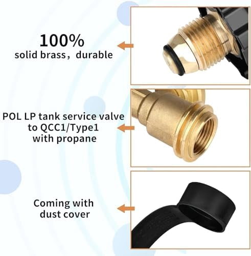Propane Tank Adapter with Gauge Converts POL LP Tank Service Valve to QCC1 / Type 1,Old to New Connection Type,5-100 lb Propane Tank Gauge for RV Camper, BBQ Gas Grill, Heater（2 Pack）$$Garden & Patio