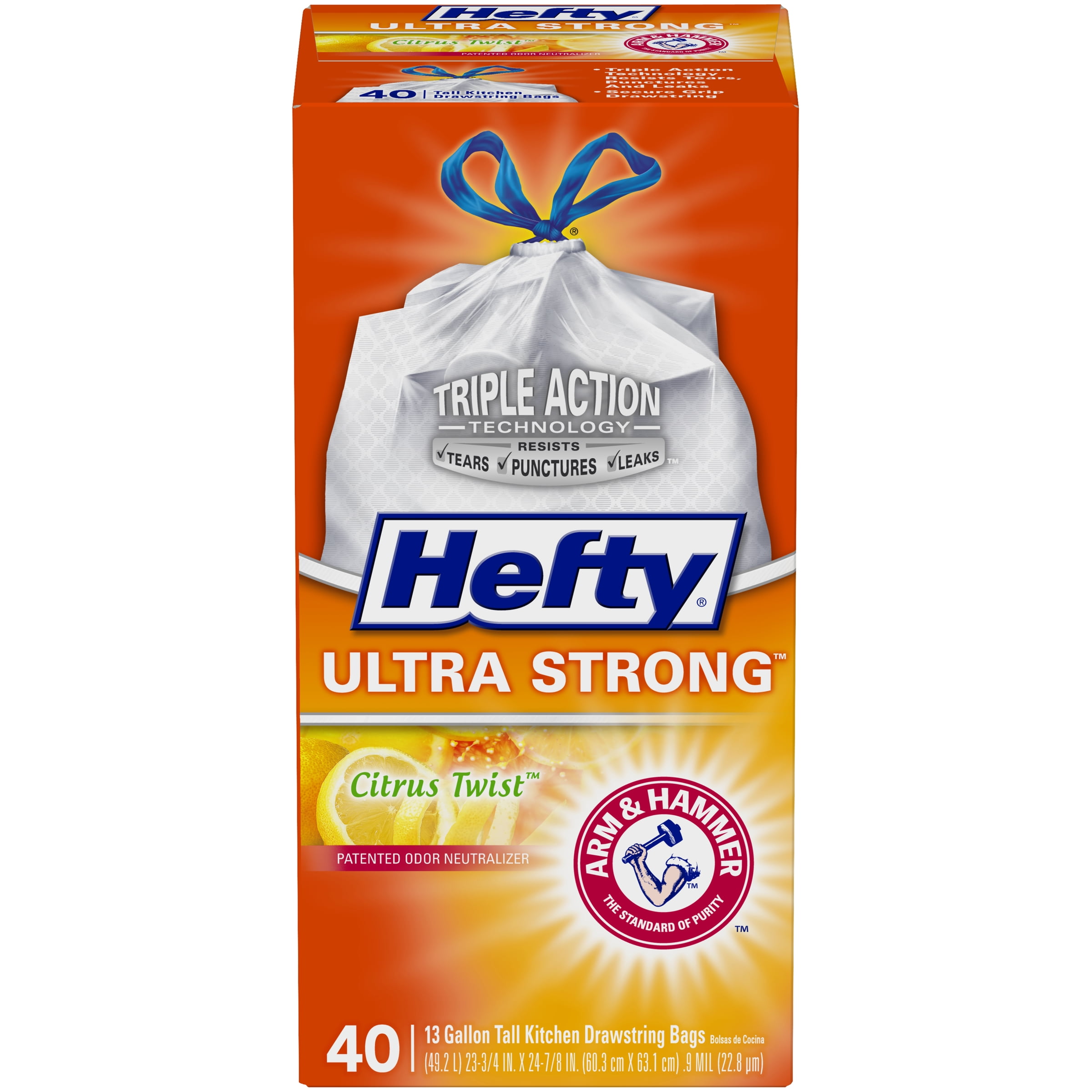 Hefty Ultra Strong Tall Kitchen Trash Bags, Citrus Twist Scent, 13