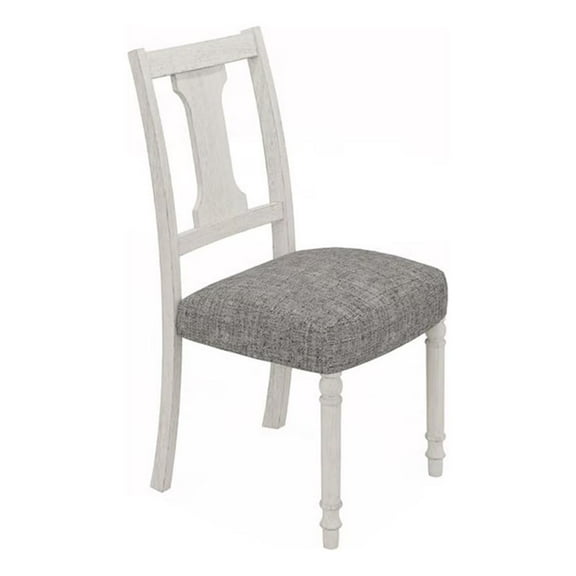 Sane 19 Inch Dining Side Chair Set of 2, Fiddleback, White Wood, Gray Linen