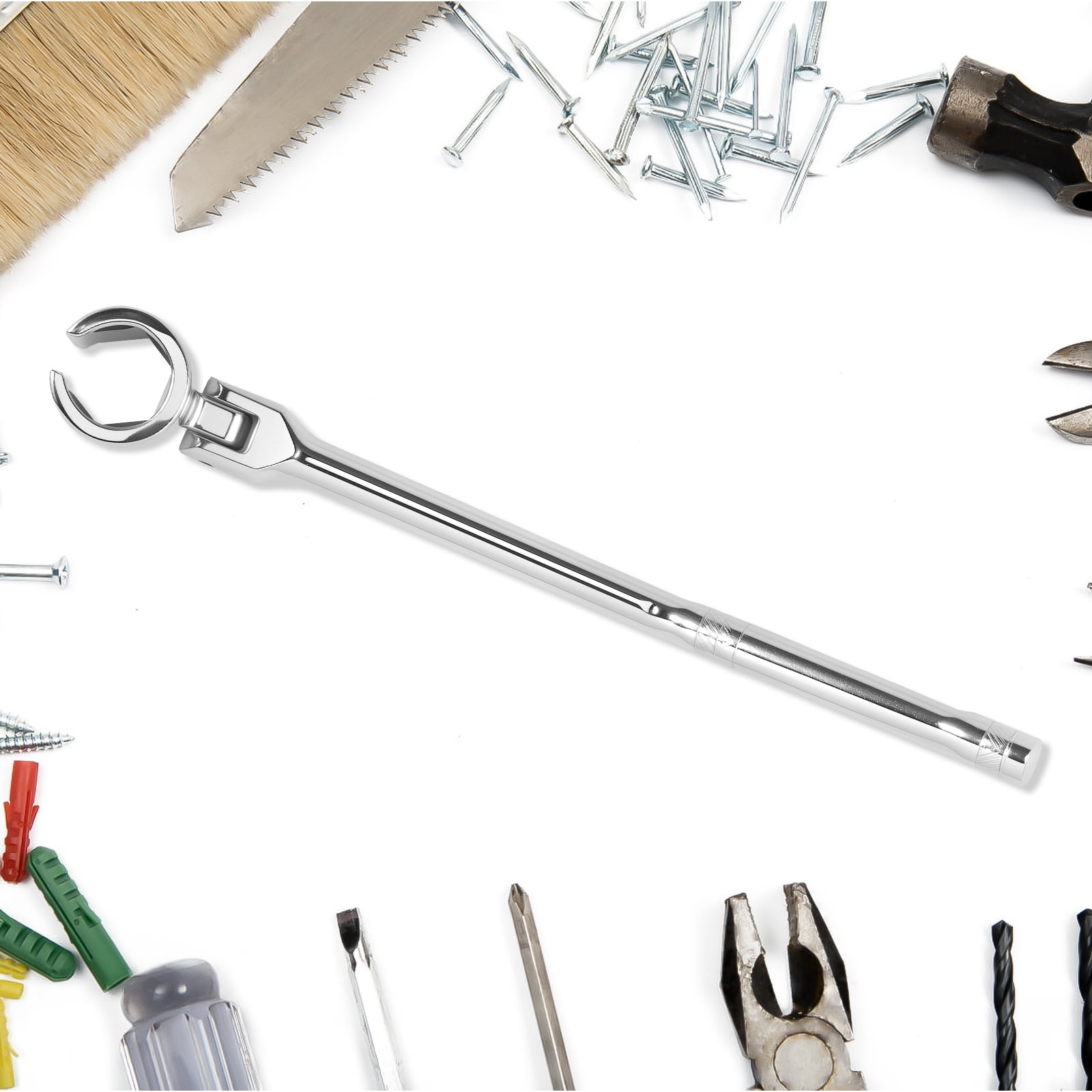22mm O2 Oxygen Sensor Wrench Contour Handle Flexible Head Chrome Vanadium Steel Socket Tool (silver )