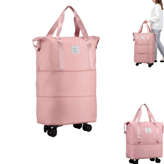 Expandable Rolling Duffle Bag with Wheels – Carry-On Under Seat Luggage, Foldable Travel Duffel for Overnight & Weekend Trips (Pink)