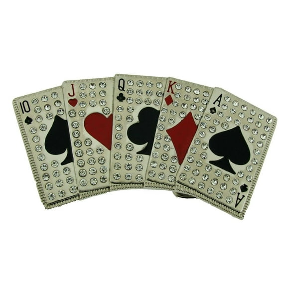 Flush Cards Belt Buckle Silver Metal Bling Rhinestones Iced Out Las Vegas US