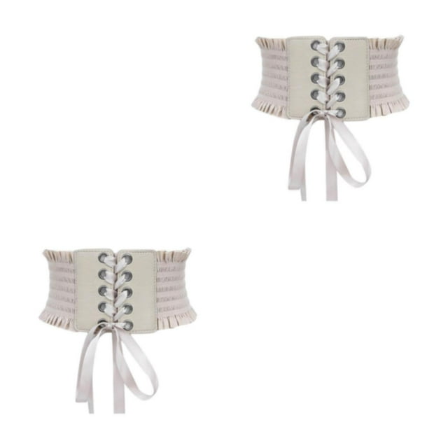 Decodeary Ceinture Large pour Femmes, sous-Poitrine, Cosplay, Nœud Papillon, Extensible, Beige Type A 2Set