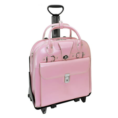 McKlein ROSEVILLE, Checkpoint-Friendly Detachable Wheeled Laptop Briefcase, Top Grain Cowhide Leather, Pink
