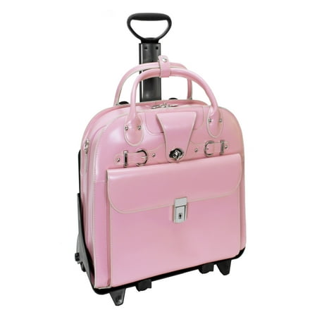 Detachable Wheeled Laptop Overnighter - McKlein ROSEVILLE, Checkpoint-Friendly Detachable Wheeled Laptop Briefcase, Top Grain Cowhide Leather, Pink (96649)