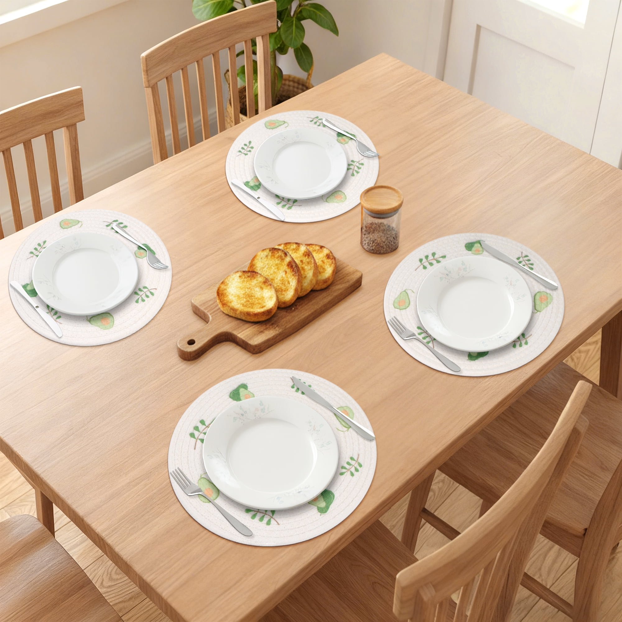 Unique Bargains Round Placemats 6pcs Woven Placemats Green 11.8"x11.8"