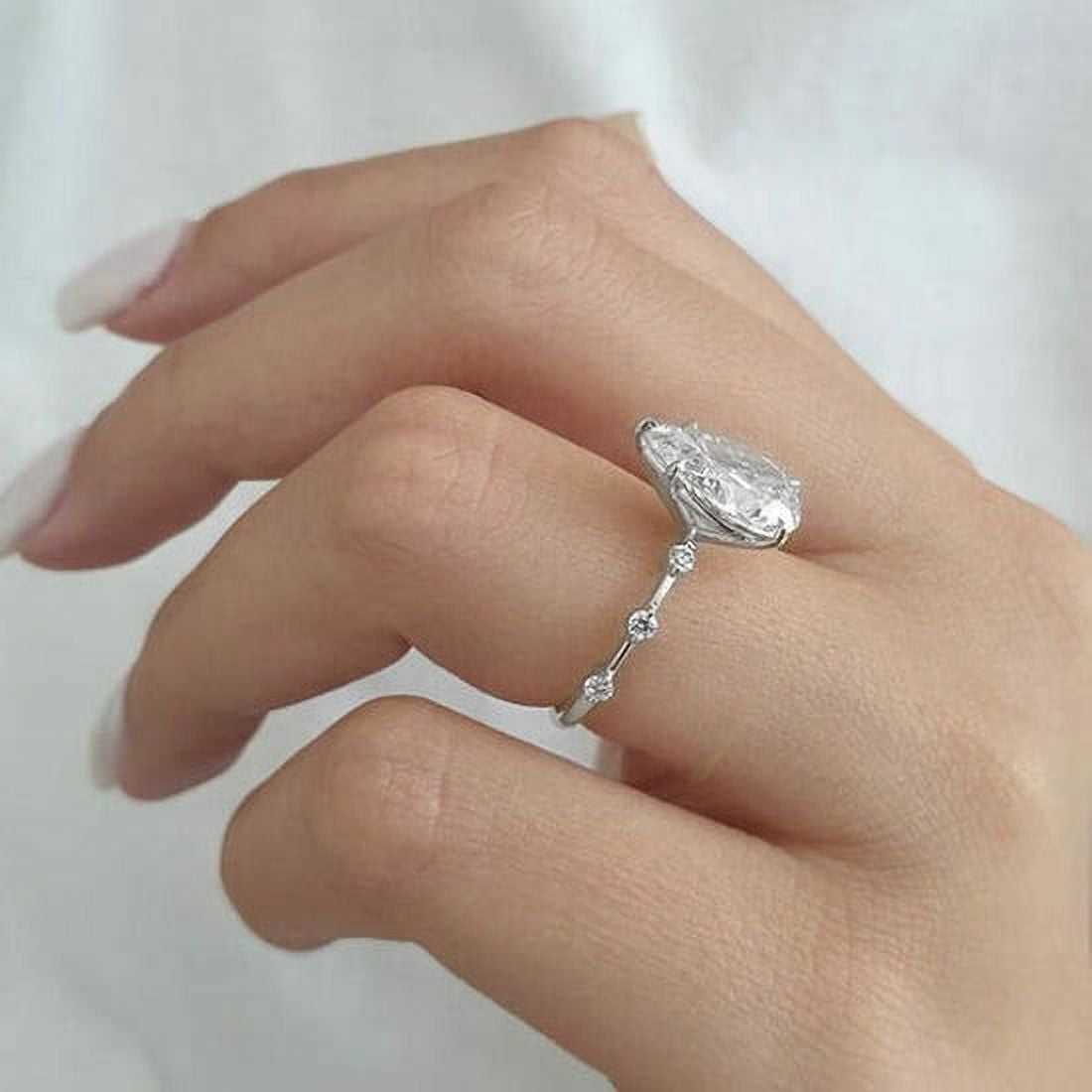 solitaire jewels 3CT Pear Moissanite Pave Diatance Diamond Solitaire Engagement Ring For Women, 10K White Gold