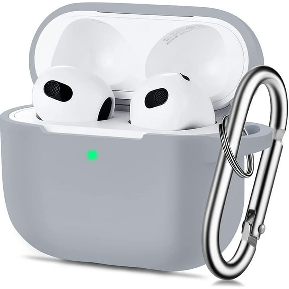 AirPods 3 Case Cover, Soft Silicone Protective Case Skin for Airpods 3rd Generation 2021 Charging Case with Keychain，Front LED Visible-Gray