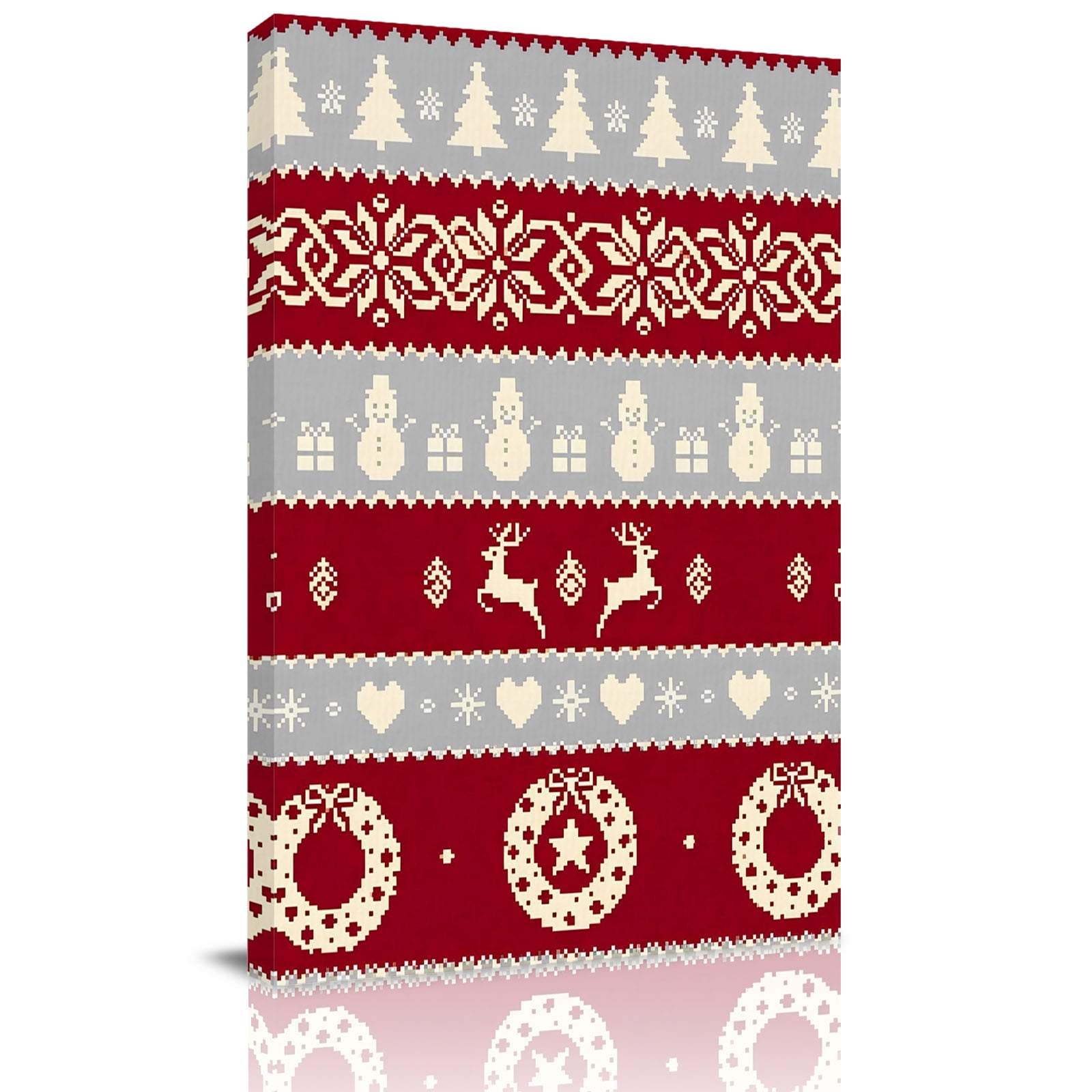 Canvas Wall Art Red Christmas Framed Canvas Prints for Kitchen Bedroom Santa Elk Snowman Trees Wreath Pattern Rustic Small Gallery Wrapped Wall Decor for Home Office Gifts 8 x12 Ship Next Day