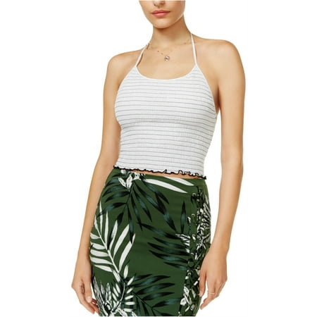 GUESS Womens Smocked Halter Blouse Top, White, X-Large