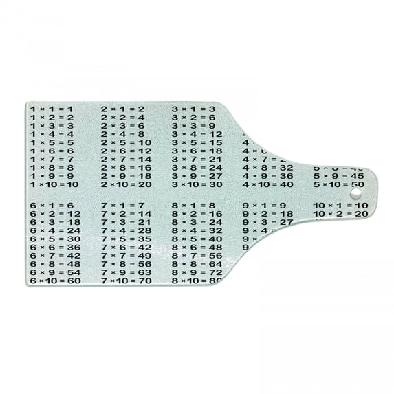 Science Cutting Board, Multiplication Table on White Background Mathematics Algebra Student, Decorative Tempered Glass Cutting and Serving Board, Wine Bottle Shape, Black White, by Ambesonne
