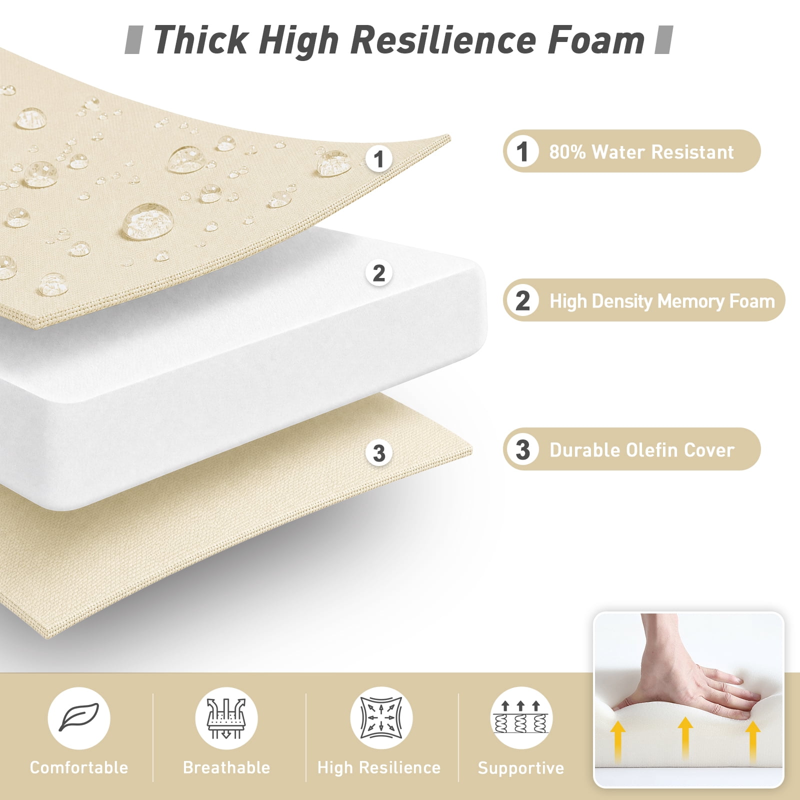 Aoodor 4-Piece Outdoor Chair Cushions 45 x 22 x 4 Inch Patio Furniture Seat Cushion - Cream Yellow